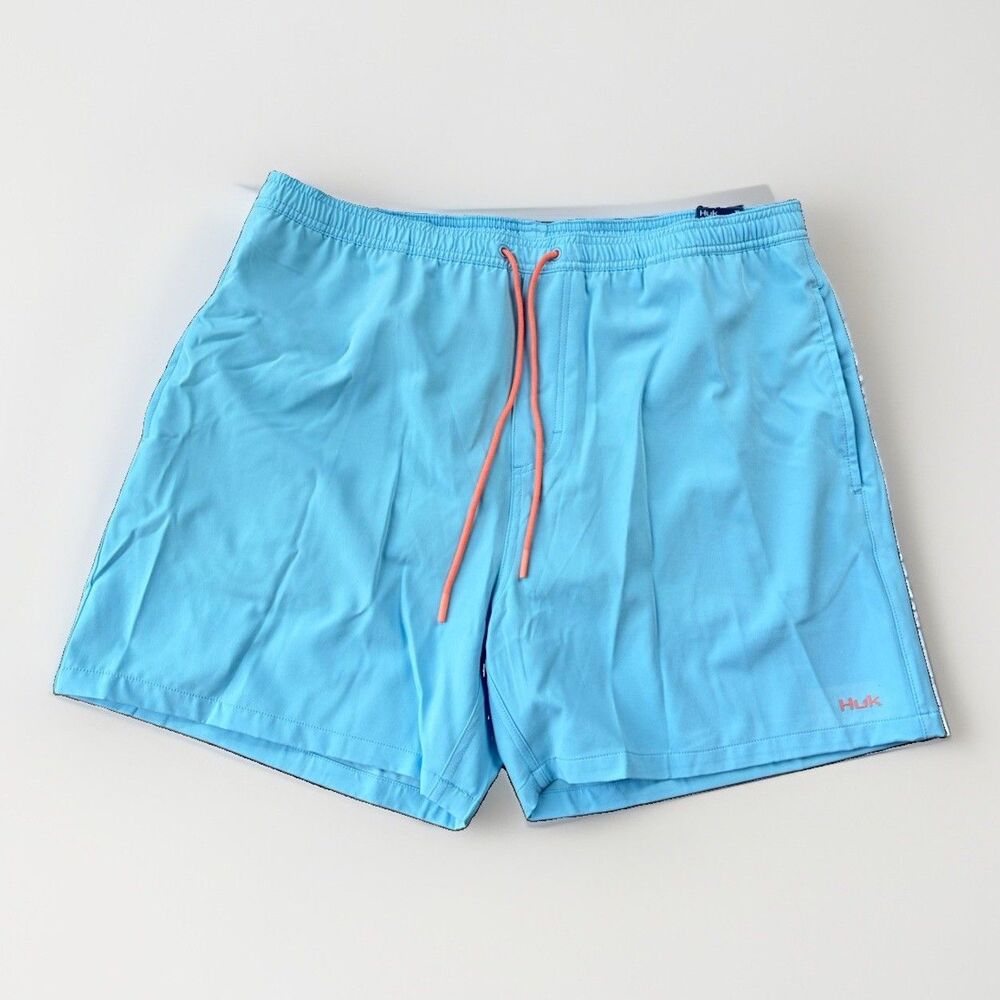 Huk Pursuit Volley Swim Shorts Mens XL NWT Light Blue Fishing Trunks 5.5” Inseam